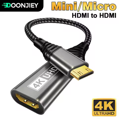 DOONJIEY 4K Mini HDMI to HDMI Female Cable Adapter Bi-DirectionalBraided Micro HDMI to HDMI-compatib