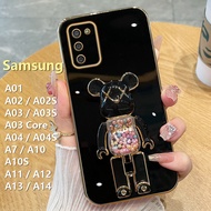 🔥🔥เคสขาตั้งพับได้สำหรับ Samsung Galaxy A01 / A02 / A02S / A03 / A03S / A03 Core / A04 / A04s / A7 / A10 / A10S / A11 / A12 / A13 / A14 / 4G 5G เคสโทรศัพท์รูปหมีรุนแรงชุบโครเมี่ยมเงาดู Kacang Gula หรูหรา