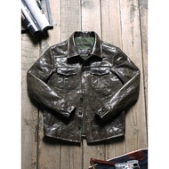 Olive Color Vegetable Tanned Goat Leather Japanese Retro Genuine Leather Jacket Lapel Men's Shirt Ca