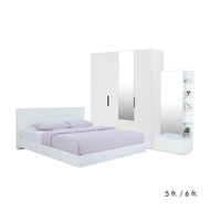 ชุดห้องนอน รุ่นแมสซิโม่+แมกซี่ (เตียงนอน, ตู้เสื้อผ้า 4 บานพร้อมกระจกเงา, โต๊ะเครื่องแป้ง) - สีขาว