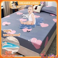 Dreamer Living  100% Waterproof Fitted Sheet Mattress Protective Cover Dustproof and Non slip Fitted Sheet Single/Queen/King Ready Stock