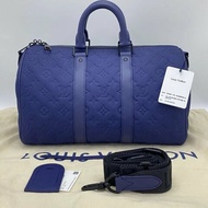 LV藍色壓紋keepall35手提斜背旅行袋芯片款35*21*16.5 全新閒置配件塵袋