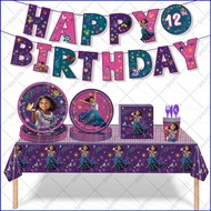 Disney Encanto Theme Disposable Tableware Cartoon Decoration Set Banner Cake Topper Cap Paper Plate 
