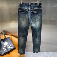 R9T2 Triangle Badge PD 2025Autumn and winter new men's casual jeans Slim Fit Soft Elastic Pocket log
