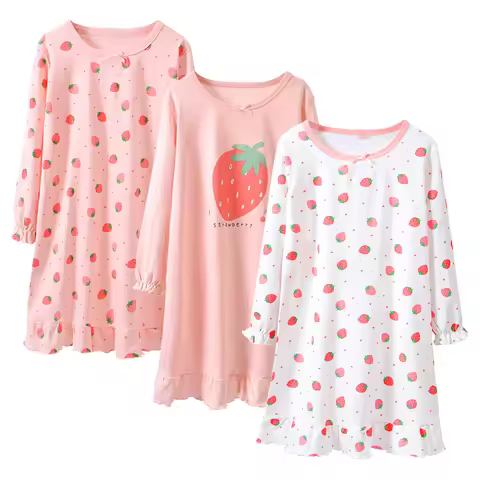 Fashionable Comfortable Soft Cotton Girls Long Sleeve Sleepwear Children Princess Nightgowns Comfort