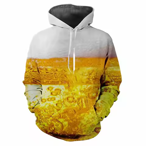 Funny 3D Printing Beer Hoodie For Men Fashion Street Party Long Sleeve Hoodies Tops Women Oversized 
