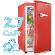 Fridge with Freezer, 2.7 Cu.Ft Retro Single Door Refrigerator with 5 Level Adjustable Thermostat and