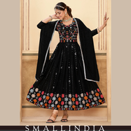 {**ส่งฟรี**} SMALL INDIA 👗 Promising Faux Georgette Vibrant Gown Dress ชุดเดรส 👗 Women Black Gown Dr