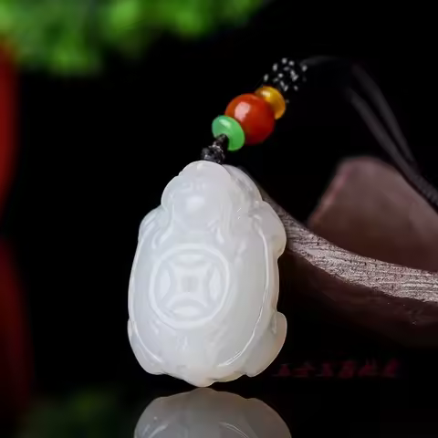 Natural white Hetian Jade Stone Dragon turtle Pendant Necklace Carved Chinese Jadeite Jewelry Charm 