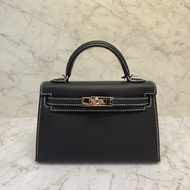 HERMES黑銀白車線內拼黃EPSOM MINI KELLY _ B