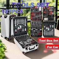 ONLYGOODS 187Pcs Tools Set, Socket Wrench Wheeled Trolley Tool Box Set, Portable Professional Trolle