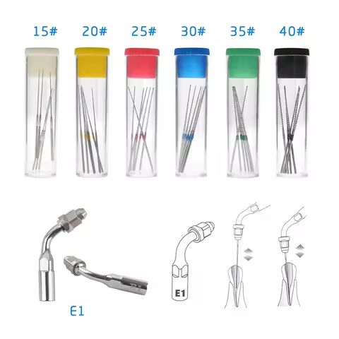 6pcs Dental U Files, Root Canal Endodontic NITI Files with Scaler Tips E1 E2, Compatible with EMS Wo