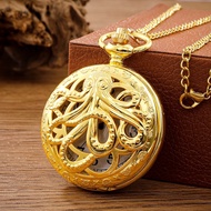 นาฬิกาพกปลาหมึกโบราณ Steampunk วินเทจควอตซ์กระเป๋าดูเคสสีทองสร้อยคอจี้นาฬิกาโซ่นาฬิกาบุรุษผู้หญิง