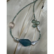#PN616 [Pearl Necklace] Freshwater Pearl & Crystal Necklace | Apatite Mini Square | Big Aquamarine F