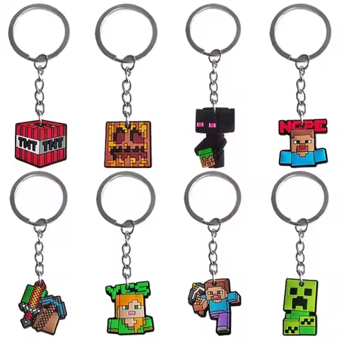 Minecraft Steve Key Ring Creative Cartoon Keychain Double-Sided PVC Car Pendant Bag Keychain Accesso