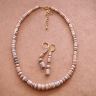 樹枝蛋白石 手工串珠 項鍊 耳環 套組 White African Opal