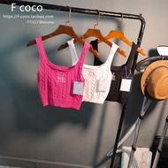 Áo Ba Lỗ Dệt Kim Thêu Chữ Màu Trơn Áo Ba Lỗ Hở Lưng Khiêu Vũ Áo Ba Lỗ Dây Đeo Nhỏ Áo Thun Nữ Mùa Hè 