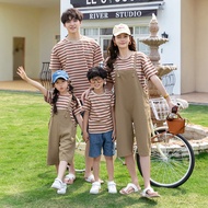 Stripe Family Matching Shirt Women Girl Jumpsuit Kids Set Wear Short Pants For Men Women Mini Dress Korean Style