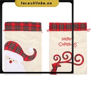 【WHOOPS】55*39CM Christmas Present Bag Linen Drawstring Bag Santa Reindeer Candy Bag