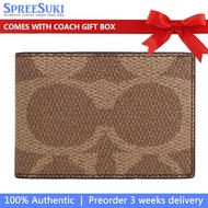 Coach Men Men Wallet In Gift Box Compact Billfold Wallet In Blocked Signature Canvas Sand Tan # CAB8