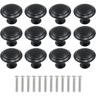 Litoexpe 12 Keping Tombol Kabinet Hitam, Tombol Laci Kabinet 1 Inci, Tombol Bulat dengan Skru Pemasa