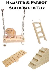 1入組倉鼠實木玩具鈴鐺鞦韆吊床木質鸚鵡架攀爬梯跷跷板樓梯吊橋寵物籠裝飾配件