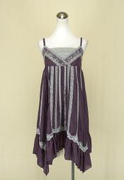 貞新二手衣 GLADITH 葛来娣 專櫃 紫羅籣平口細肩帶蕾絲棉質洋裝L(40號)(76401)