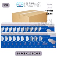 MEDICOS Slim Fit Size S/M 165 HydroCharge 4ply Surgical Face Mask Taro Lilac + Swiss White (50's x 20 Boxes) - 1 Carton