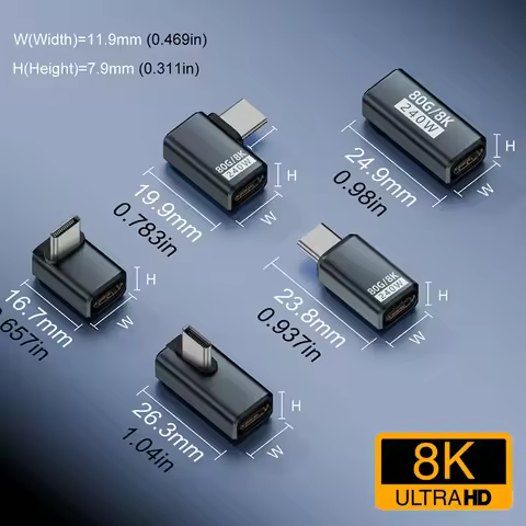 USB4 4.0 90 Degree Type C Angle 80Gbps Elbow 48V 5A PD240W USB-C 8K60Hz Audio Video Cable For MacBoo