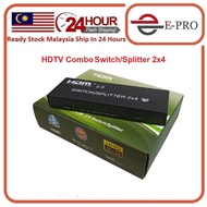 HDTV 2.0 3D 4K 2X4 2-IN 4-OUT COMBO SWITCHER / SPLITTER W/ REMOTE CONTROL