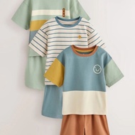 NEXTBABY Boys Green/Blue/Ochre Short Pyjamas 3 Pack / Setelan Piyama Pendek Anak Laki-laki