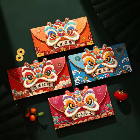 2025 Chinese Red Envelope Serpent Year Spring Festival Dance Lion Lucky CNY Red Envelopes Packet Env