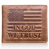 American Flag Bifold Wallet - RFID Blocking - Distressed Leather - 9 Card Slots - 'IN GOD WE TRUST'