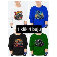 paket hemat 1 klik 4 baju kaos anak laki lengan panjang mobilan