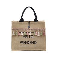 unlimitedshop(UN1750) กระเป๋าสานกระเป๋าถือ HELLO WEEKENDใบใหญ่ใส่ของได้เยอะ