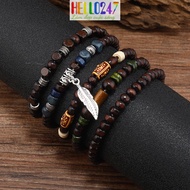 Combo of 5 Retro Vintage Korean wooden bead bracelets HELLO247 punk crock hiphop bracelets for men a
