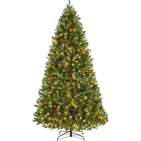 9ft Pre-lit Spruce Artificial Hinged Christmas Pine Tree Prelighted Holiday Xmas Tree for Home Party