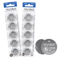 Voniko 3 Volt CR2032 Battery 10 Pack – Lithium Batteries – 2032 Button Battery Flat – 7 Years Shelf 