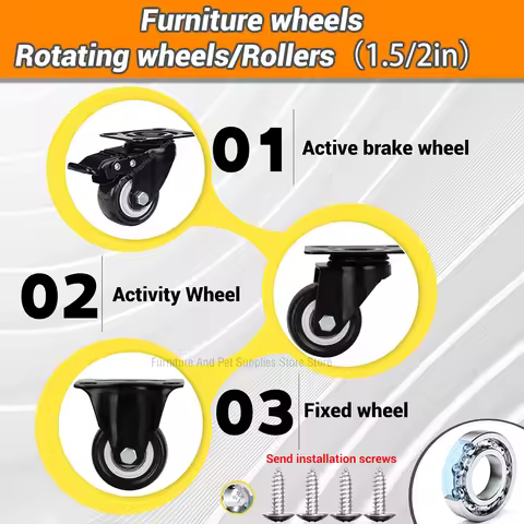 2-4pcs/lot Furniture Casters Wheels PP Swivel Caster Black Roller Wheel For Heavy Duty Platform Trol
