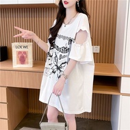 F65146# Maternity Tops T Shirt Korean Clothes Age-reducing Loose Lace Hollow Cotton Patchwork Tops For Women Mid-Long Maternity Top