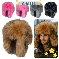 ZAIJIEE Bomber Hats, Faux Fur Round Earflap Faux Fur Hats, Popular Russian Style Warm Fluffy Winter 