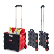 Plastic Folding Trolley Cart Supermarket Shopping Cart Outdoor Grocery Handcart Luggage Cart Folding
