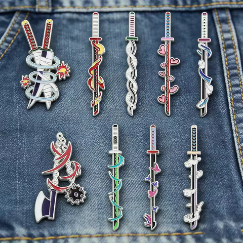 Anime Ghost Kill Team Samurai Sword Enamel Brooches 9-Pillar Metal Badge Lapel Pin Cosplay Jewelry A