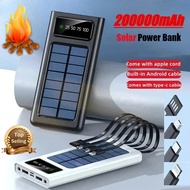500000mah Solar Power Bank Built Cables Solar Charger 2 Usb Ports External With Led Light Super Fast