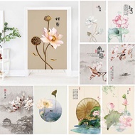 New Chinese Style Lotus Door Curtain Bathroom Kitchen Half Curtain Noren Japanese Curtain Doorway Feng Shui Door Curtain