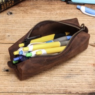 CONTACTS FAMILY Retro Leather Pencil Case Big Capacity Business Pencil case For Kids Zipper Pen Bag