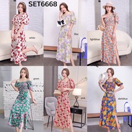 SET6668 Summer Set Elastic Top & Slit Skirt Set