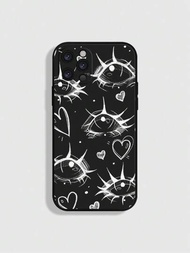 Tsukinyx 手繪愛心與卡通眼睛黑色手機殼,適用於iphone 12 13 14系列及其他型號