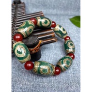 Green Agate Three-Eyed Dzi Bead Bracelet Men's Dzi Bead Agate Bracelet [Get Coupon] 9.15