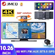 10.26" 4K Dash Cam Carplay Android Auto GPS 5G WIFI FM BT Car DVR 360 ° Rotation Dual Lens Dashcam T